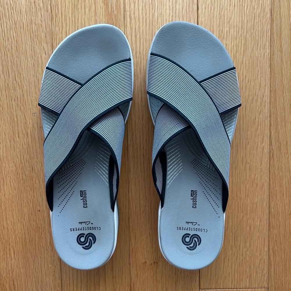 Cloudsteppers by Clarks Navy and White Striped Sandals